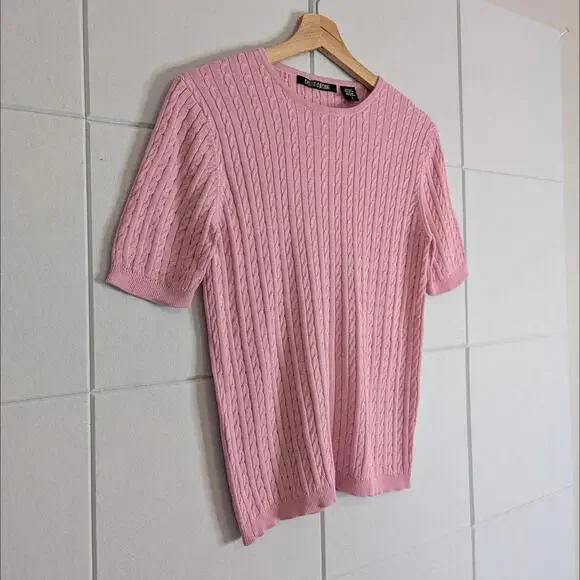 Vintage Evelyn & Arthur silk cotton cable knit short sleeve top - Picture 2 of 5